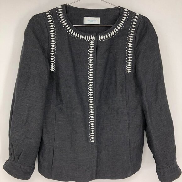 Emilio Pucci Dark Blue Shell Beaded Designer Evening Linen Jacket size 12 - Picture 5 of 11